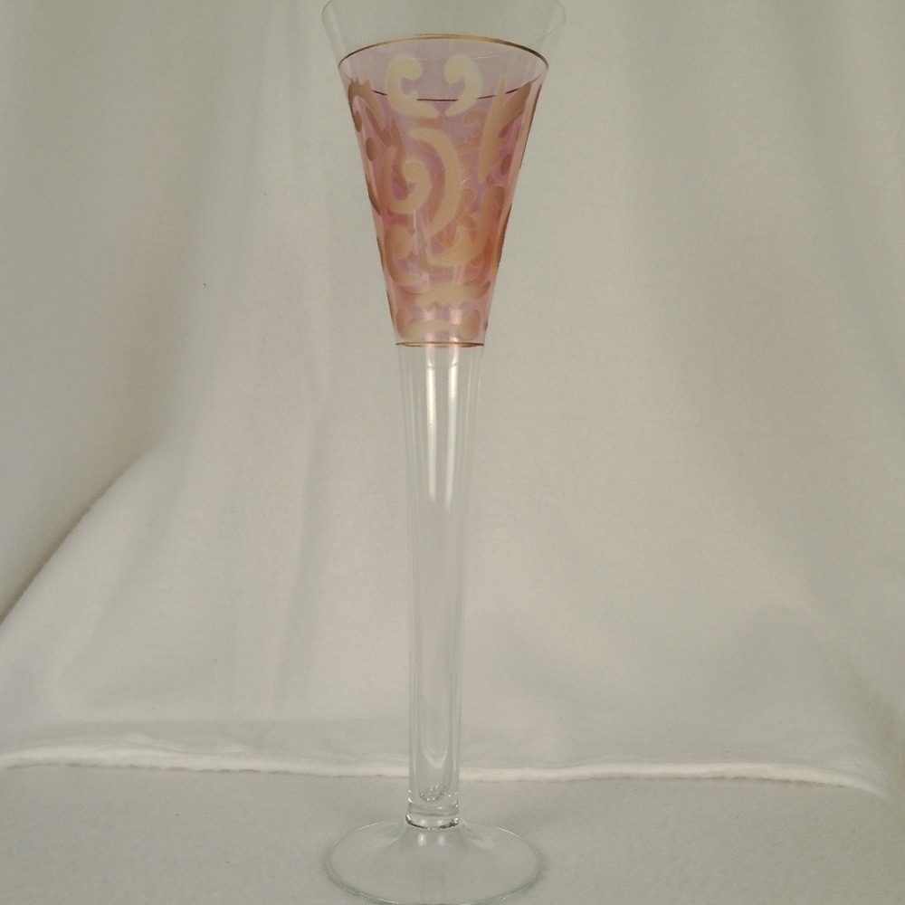Elegant Pink‎ Swirl Champagne Flute Glass Tall Stemware